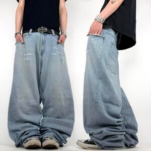 Vintage y2k grunge baggy wide leg faded archive skater embroidered jeans